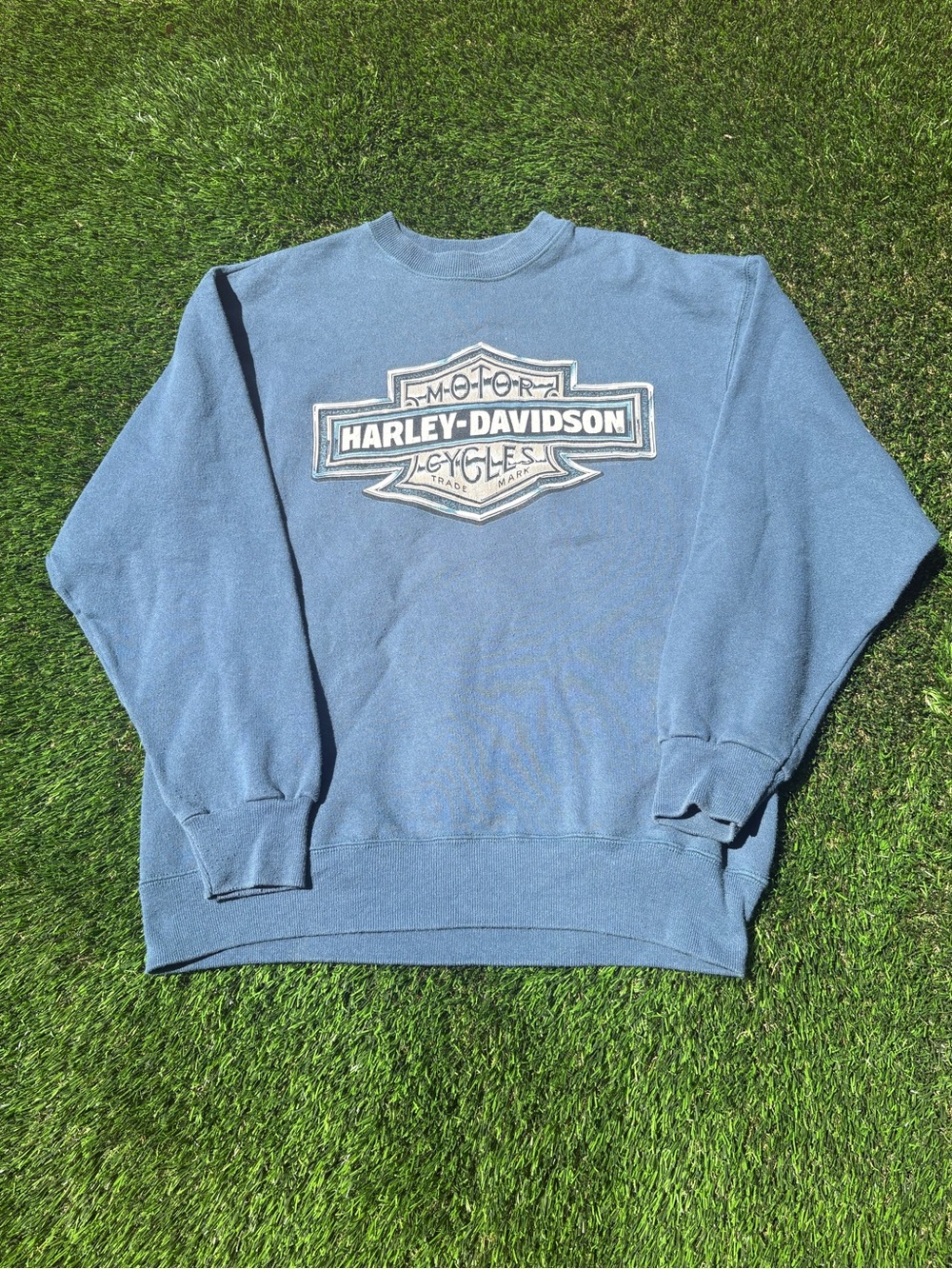 Vintage 90s Harley Davidson Men's Dusty Blue Crewneck Sweatshirt